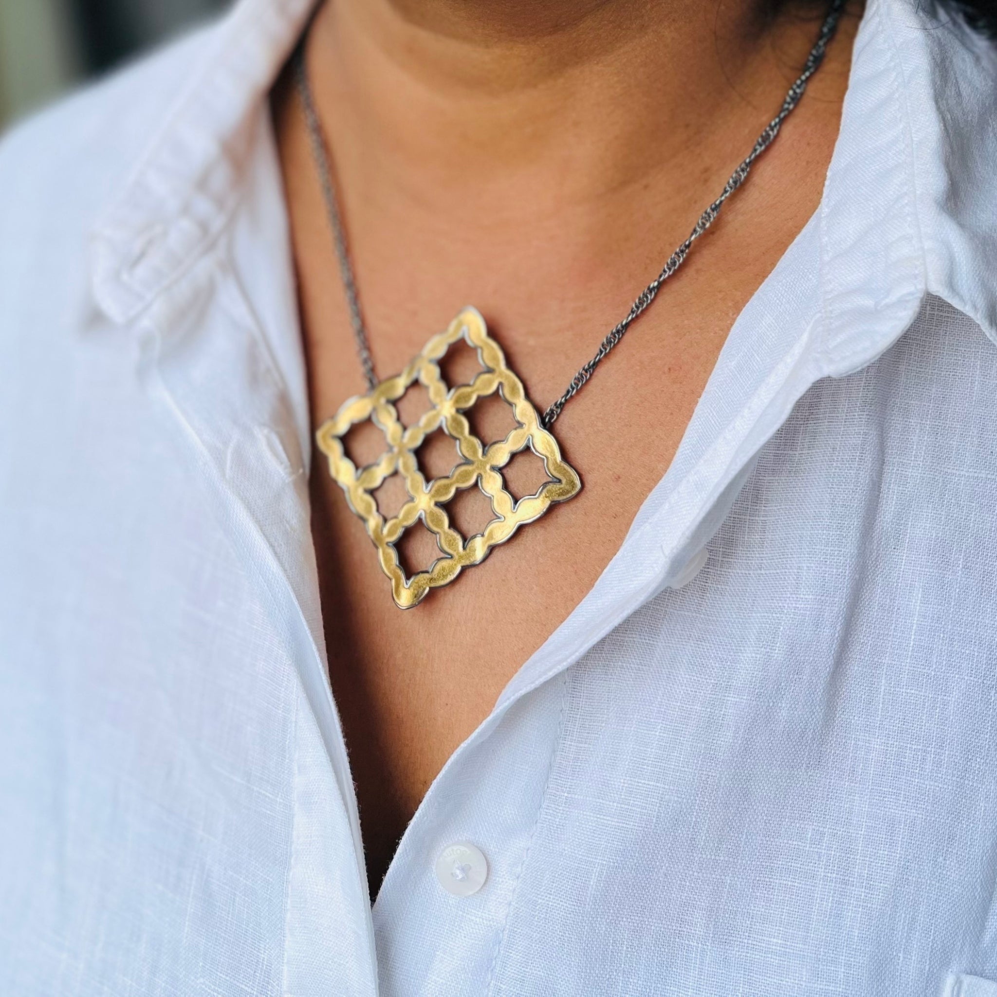 Wavy Lattice Necklace in 22ct Gold-Plated Silver